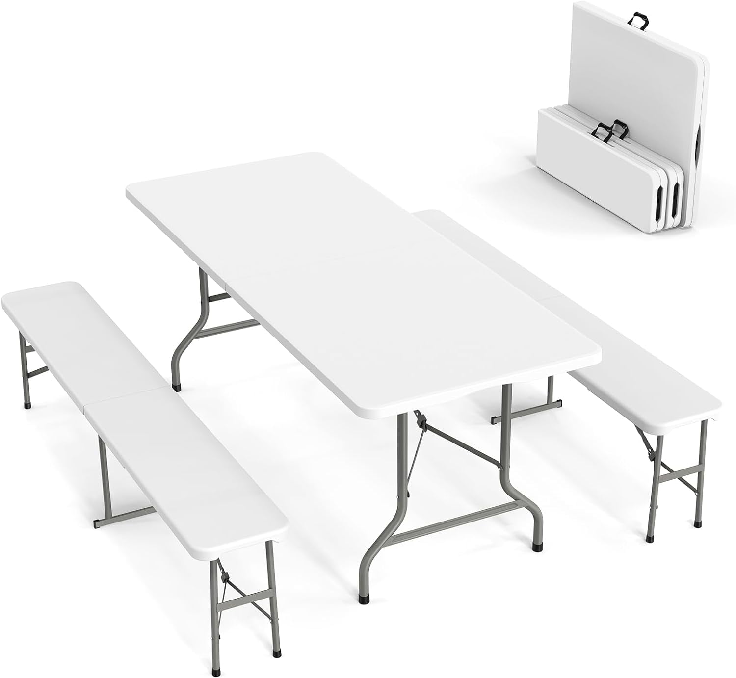 VINGLI Foldable Camping Table with Chairs, White