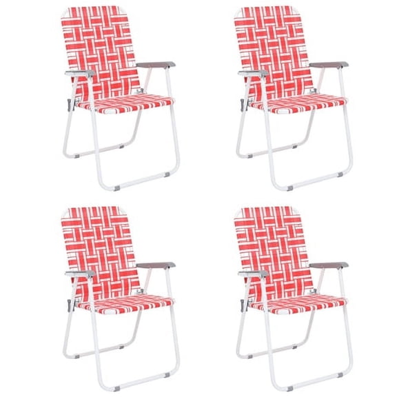 VINGLI Folding Beach Chair- Set of 4, Red Webbed
