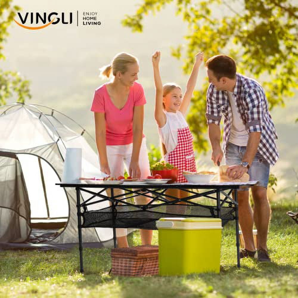 VINGLI Folding Camping Table, 4 ft Aluminum Portable Rolling Table with