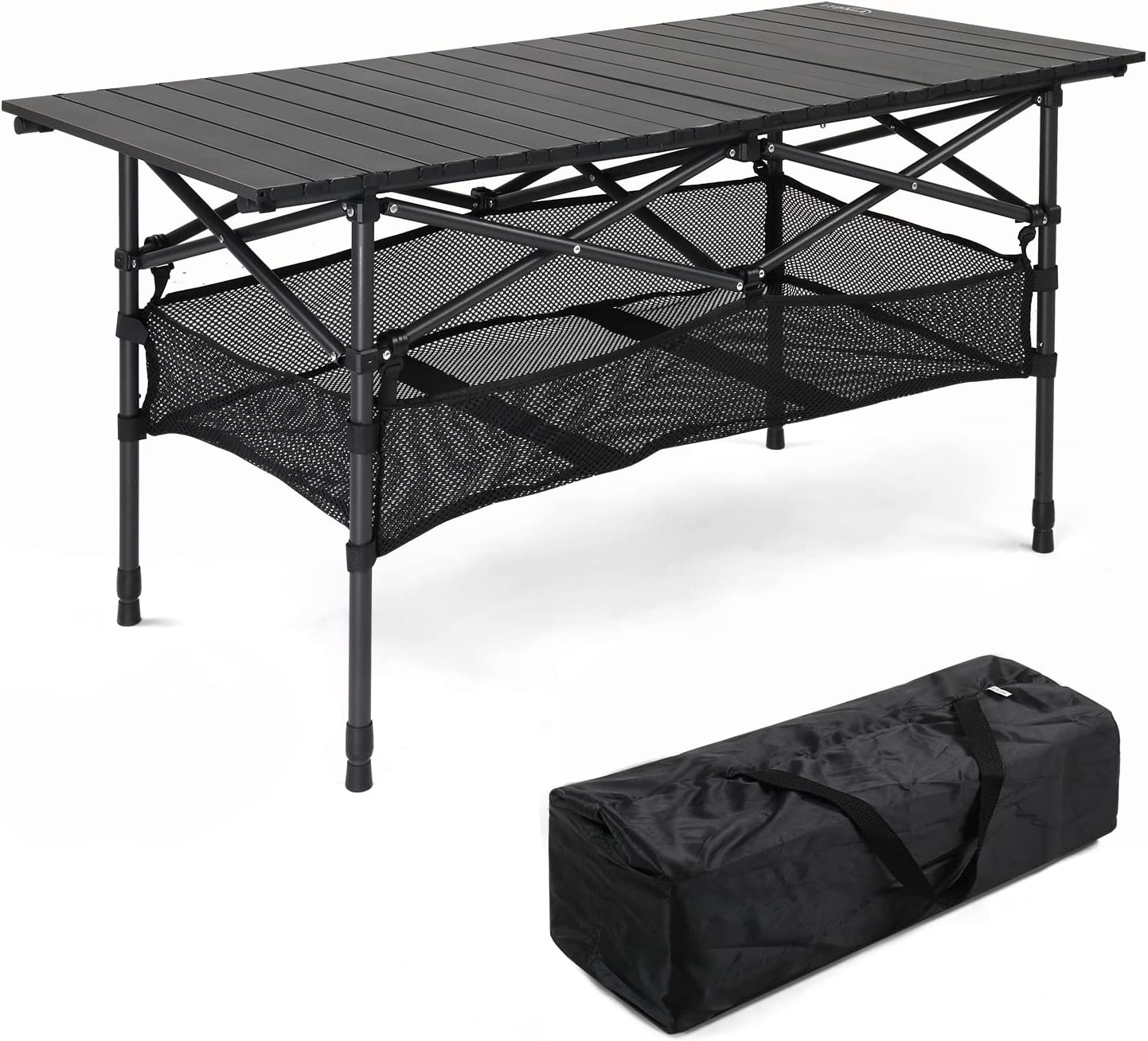 VINGLI Folding Camping Table, 4 ft Aluminum Portable Rolling Table with