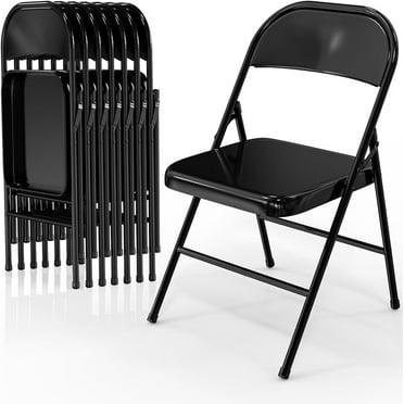 VINGLI Folding Chairs All Steel Metal Frame, Capacity 350 lbs, Durable Portable and Versatile for Indoor Outdoor Use, Black, Set of 8