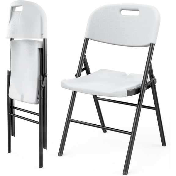 VINGLI Folding Chairs, Heavy Duty Chair Portable HDPE Plastic Seat with Steel Frame for Outdoor Use, White, 2 Pack