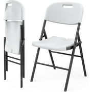 VINGLI Folding Chairs, Heavy Duty Chair Portable HDPE Plastic Seat with Steel Frame for Outdoor Use, White, 2 Pack