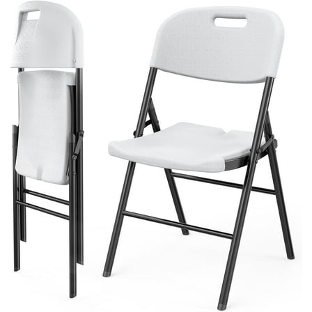 VINGLI Folding Chairs, Heavy Duty Chair Portable HDPE Plastic Seat with Steel Frame for Outdoor Use, White, 2 Pack