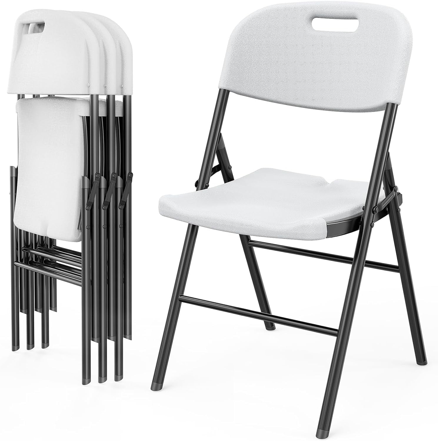 VINGLI Folding Chairs, Heavy Duty Foldable Chair Portable HDPE Plastic Seat with Steel Frame for Indoor Outdoor Dinning Party Wedding School Use, White, 4 Pack - Walmart.com