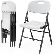 VINGLI Folding Chairs, Heavy Duty Foldable Chair Portable HDPE Plastic Seat with Steel Frame for Indoor Outdoor Dinning Party Wedding School Use, White, 4 Pack