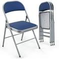 thumbnail image 1 of VINGLI Folding Chairs with Padded Seats, Metal Frame with Fabric Seat & Back, Capacity 350 lbs, Blue, Set of 4, 1 of 8