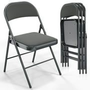 VINGLI Folding Chairs with Padded Seats, Metal Frame with Fabric Seat & Back, Capacity 350 lbs, Gray, Set of 4