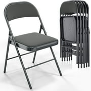 VINGLI Folding Chairs with Padded Seats, Metal Frame with Fabric Seat & Back, Capacity 350 lbs, Gray, Set of 6