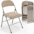 thumbnail image 1 of VINGLI Folding Chairs with Padded Seats, Metal Frame with Fabric Seat & Back, Capacity 350 lbs, Khaki, Set of 10, 1 of 9