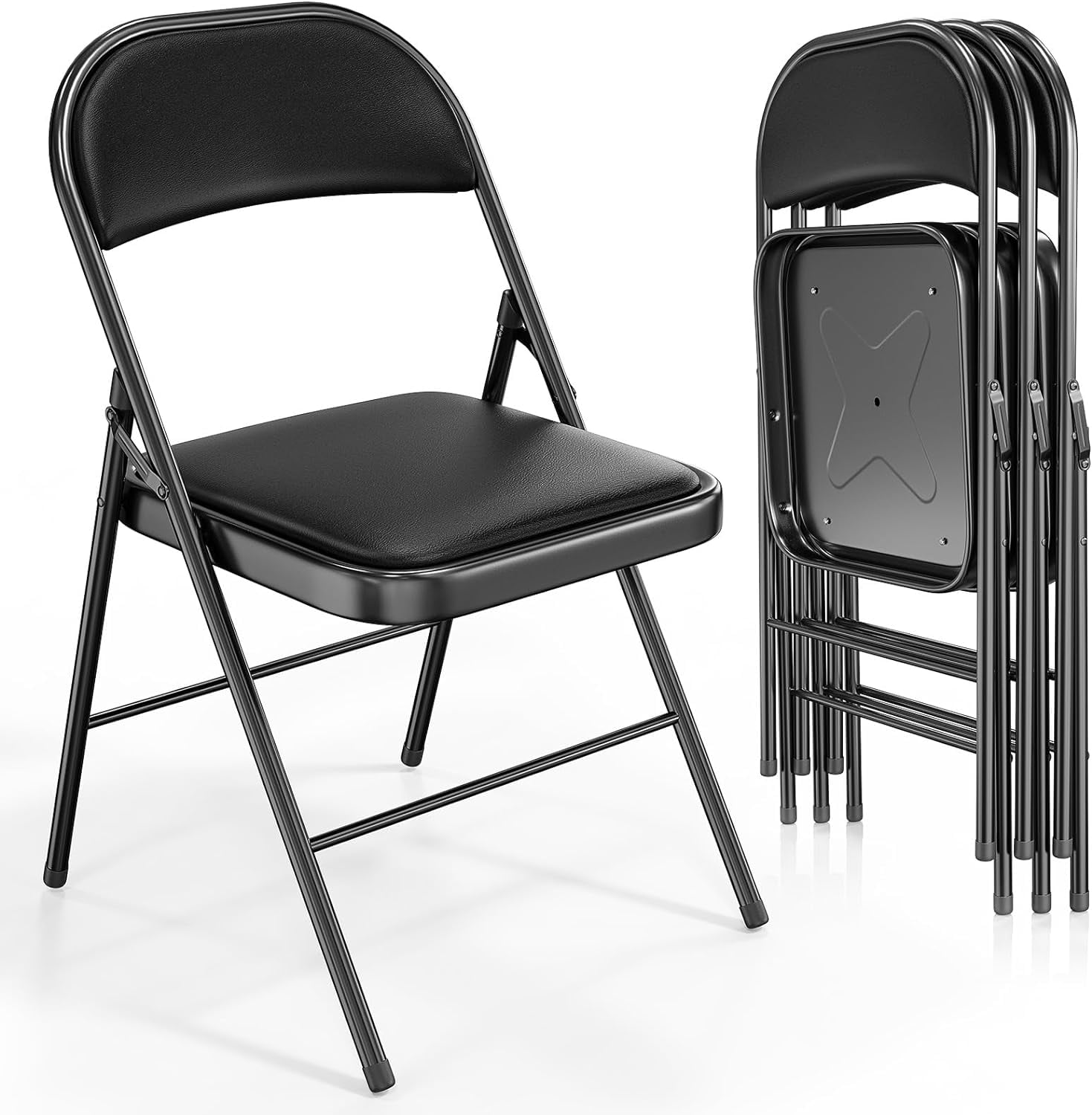 VINGLI Folding Chairs with Padded Seats, Metal Frame with Pu Leather