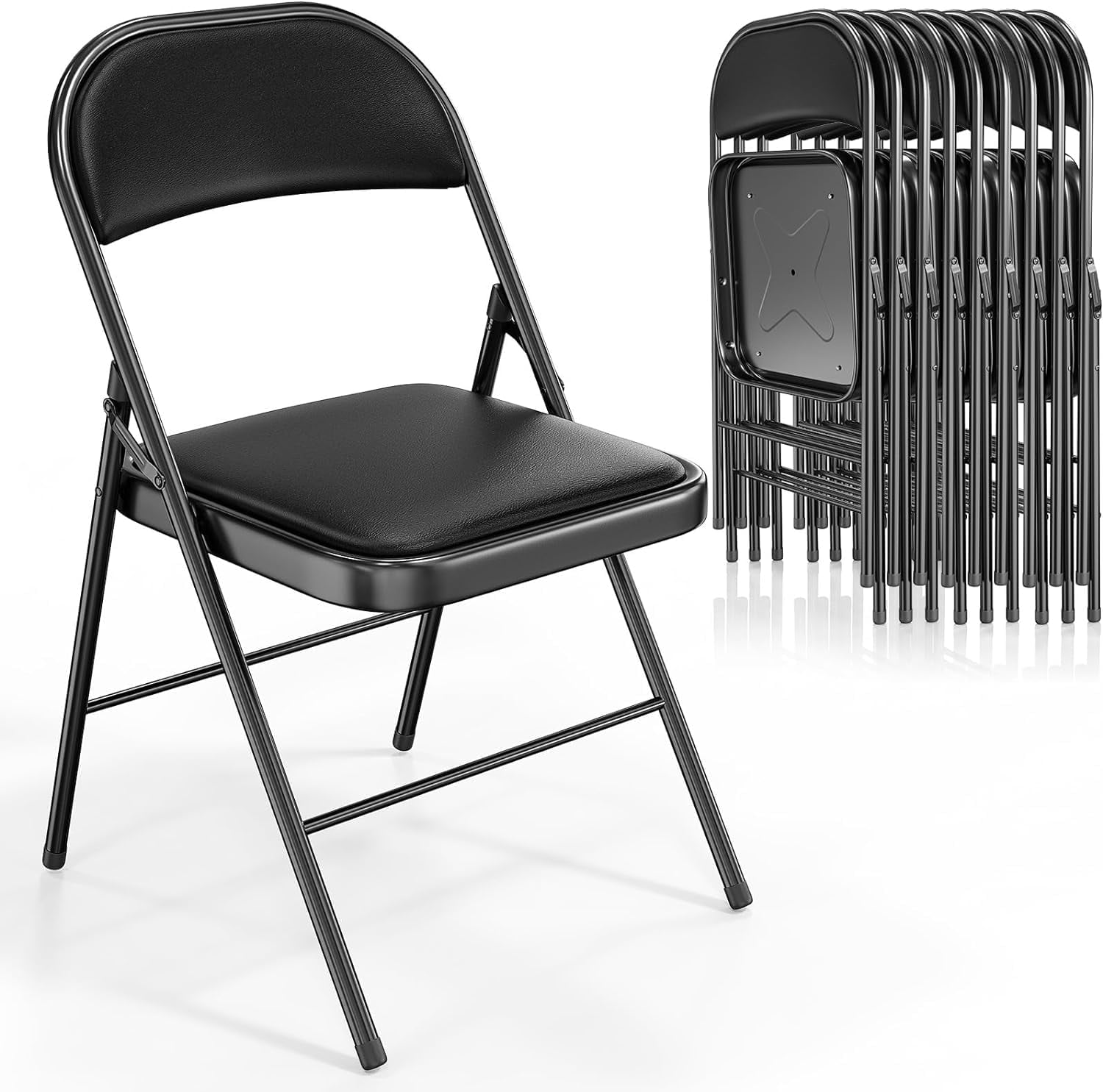 VINGLI Metal Folding Chair with Padded Seats, Black (Set of 10)