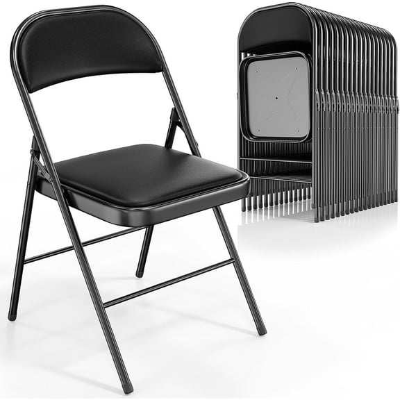 VINGLI Folding Chairs with Padded Seats, Metal Frame with Pu Leather Seat & Back, Capacity 350 lbs, Black, Set of 20