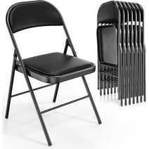 VINGLI Folding Chairs with Padded Seats, Metal Frame with Pu Leather Seat & Back, Capacity 350 lbs, Black, Set of 8