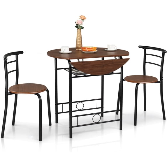 VINGLI Folding Dining Table and Chairs for 2,31.5" Drop Leaf Dining Table for Small Space,Round Folding Table with 2 Chairs for Home,Kitchen,Apartment,Black&Brown