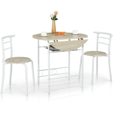 VINGLI Folding Dining Table and Chairs for 2,31.5" Drop Leaf Dining Table for Small Space,Round Folding Table with 2 Chairs for Home,Kitchen,Apartment,White&Oak