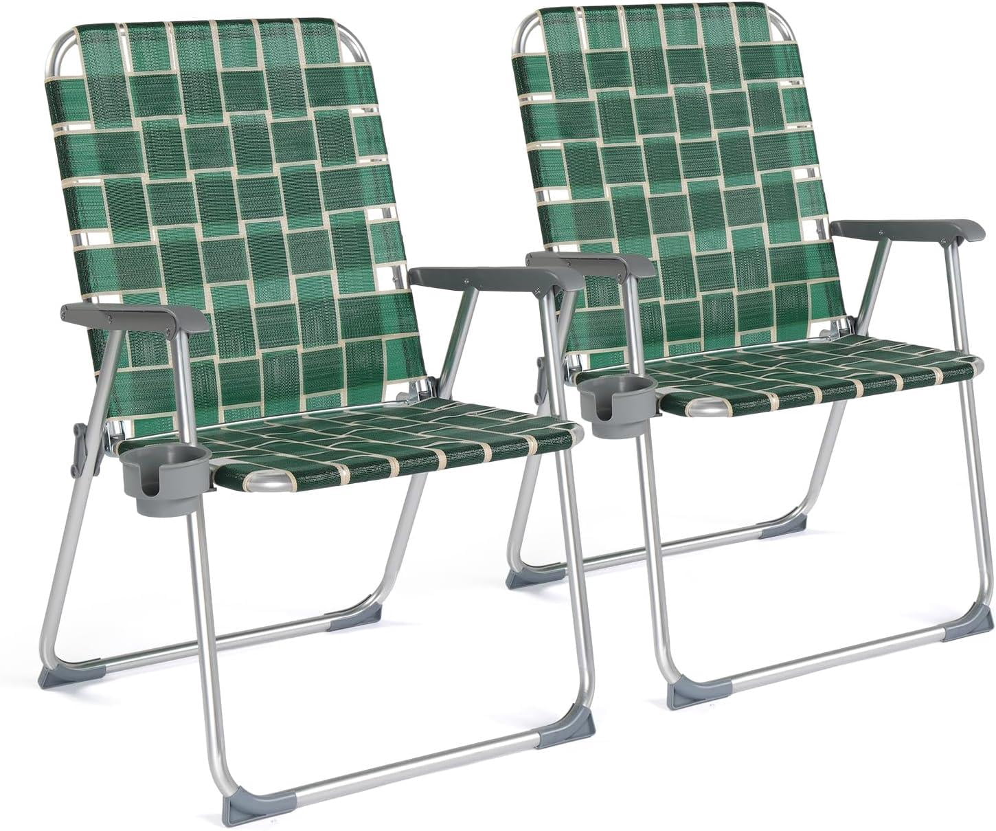 VINGLI Folding Webbed Oversized Lawn Chairs with Detachable Cup Holder ...