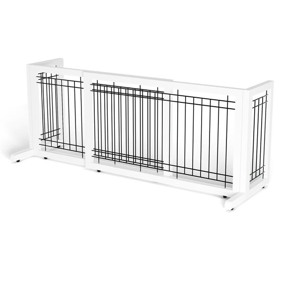 VINGLI Free Standing Dog Gate, Adjustable Pet Fence, 37" - 68" Wide Solid Wooden Pet Gate for House Doorways Stairs, Doggie Gates for Indoors, White