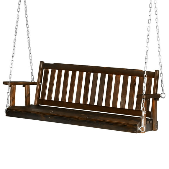 VINGLI Garden Collection 5 ft Wooden Frame Porch Swing with Adjustable Chains, Rustic