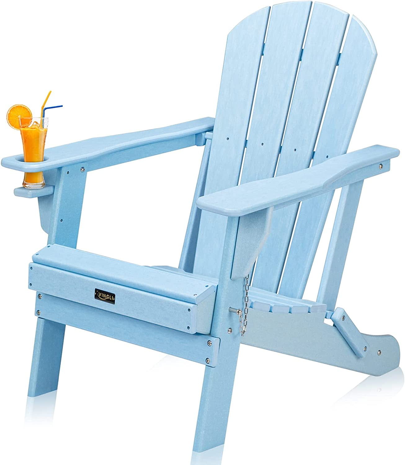 VINGLI HDPE Adirondack Chair, Blue with Cup Holder