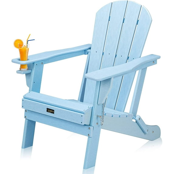 VINGLI HDPE Adirondack Chair, Blue with Cup Holder