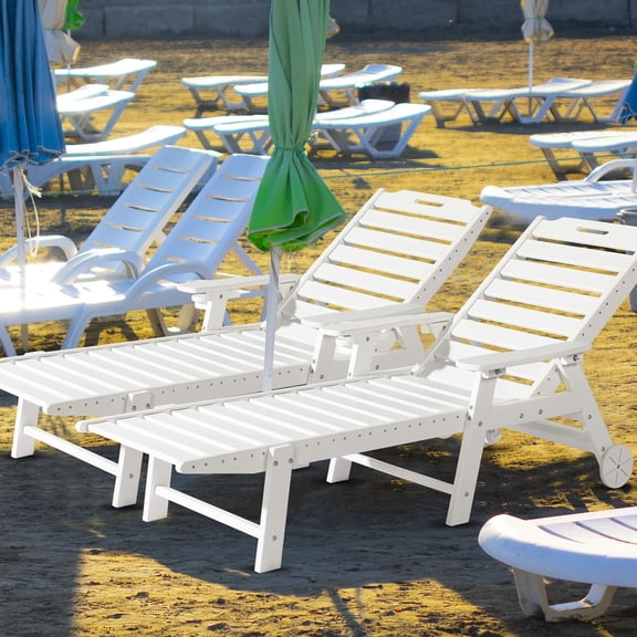 VINGLI HDPE Outdoor Chaise Lounge Chair with Wheels, Patio Lounge Chairs with 5-Position Adjustable Backrest, Chaise Lounge for Outside Pool Poolside Deck Backyard Lawn