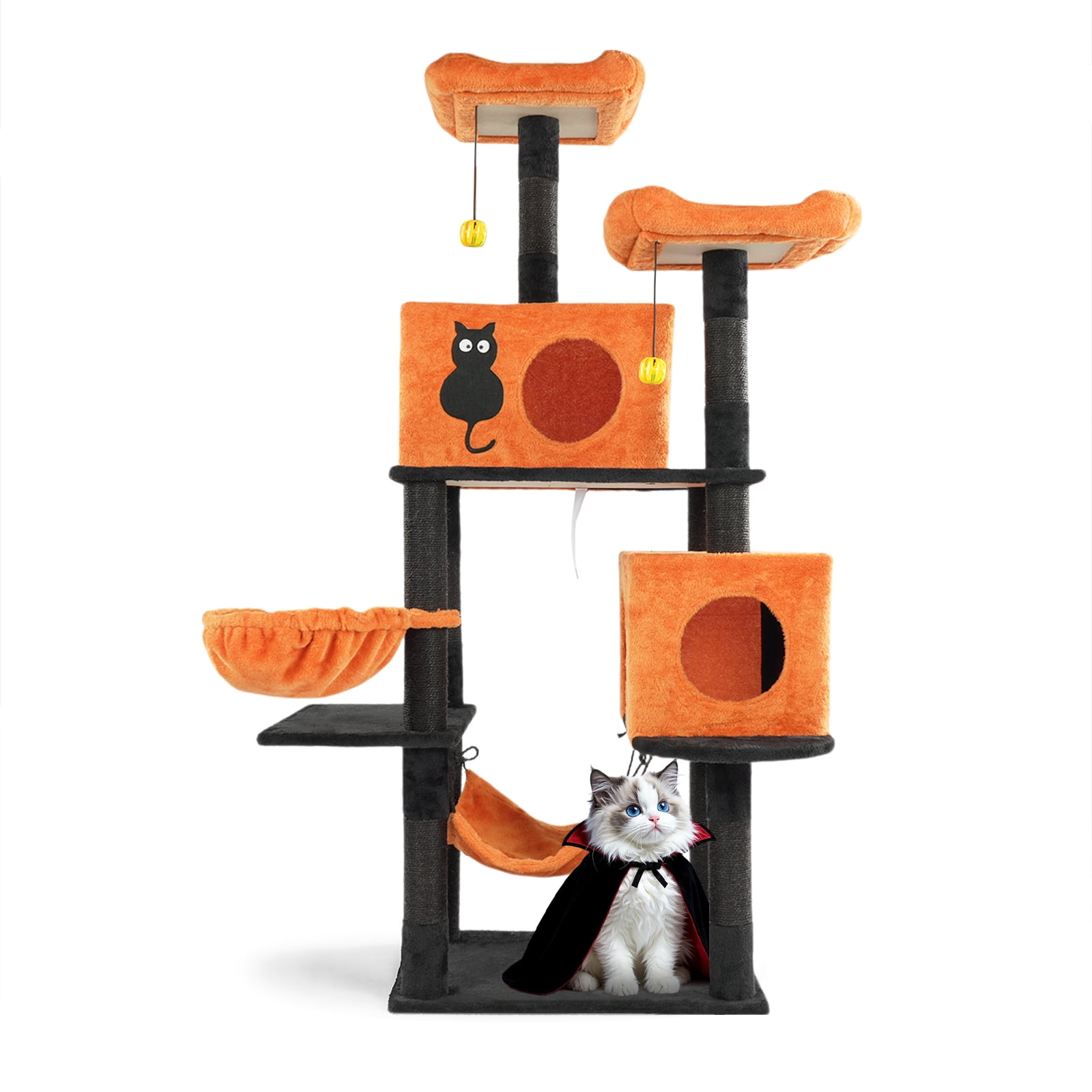 VINGLI Halloween Cat Toy & Scratch Post, Halloween-Themed Cat Climbing Tree with Cat Condo, Spooky Cat Tower in Multiple Sizes