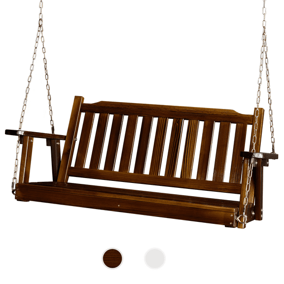 VINGLI Heavy Duty 880 LBS 4 FT Patio Wooden Porch Swing with Upgraded Adjustable Chains, Rustic