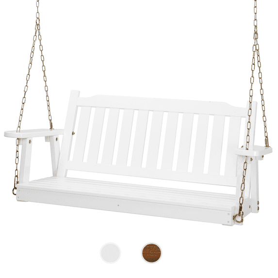 VINGLI Heavy Duty 880 LBS 4 FT Patio Wooden Porch Swing with Upgraded Adjustable Chains, White