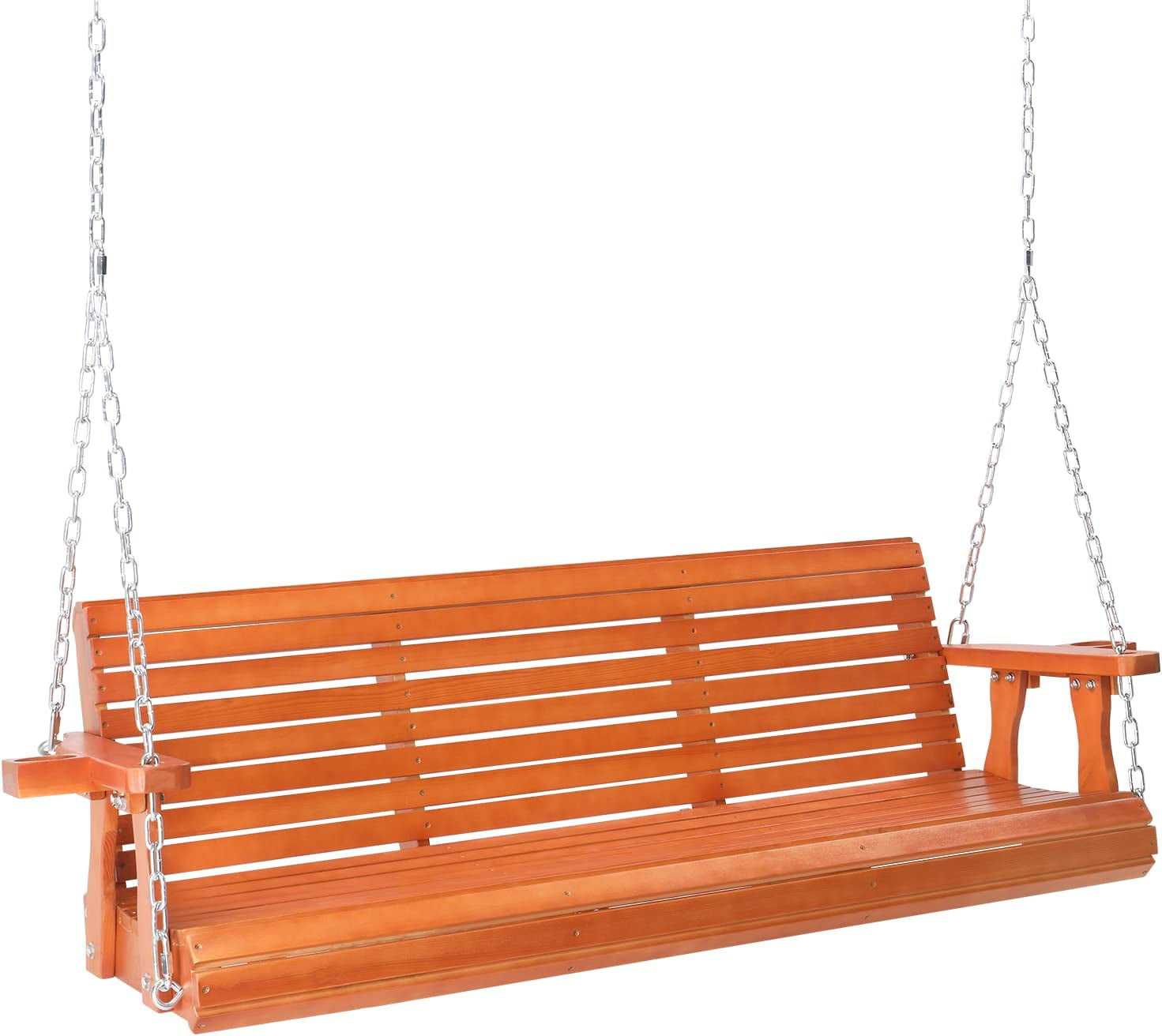 5 ft Brown Pine Wood Porch Swing with Adjustable Chains