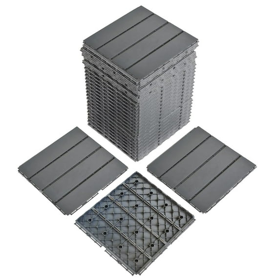 VINGLI Interlocking Deck Tiles, Anti-Slip Plastic Tiles for All Weather, Outdoor/Indoor Flooring for Patio, Porch, Poolside, 27 Pcs 11.8” x 11.8” (Dark Gray)