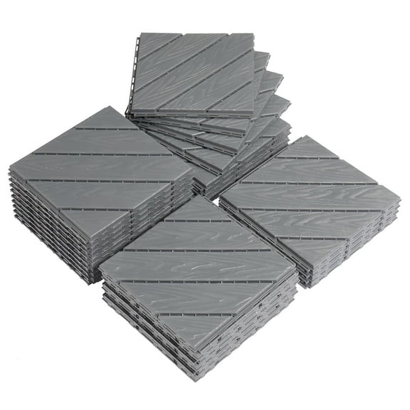 VINGLI Interlocking Deck Tiles, Anti-Slip Plastic Tiles for All Weather, Outdoor/Indoor Flooring for Patio, Porch, Poolside, 27 Pcs 11.8” x 11.8”, Diagonal Stripe (Dark Gray)