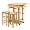 thumbnail image 1 of VINGLI Portable Kitchen Islands with 2 Square Stools, Pine Burlywood, 32.09 in, 1 of 7