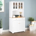 thumbnail image 1 of VINGLI Kitchen Pantry Storage Cabinet with Microwave Stand,Freestanding White Pantry Cabinet with Large Countertop,2 Cabinets,2 Drawers, 34"Wx15.7"Dx67"H, 1 of 7