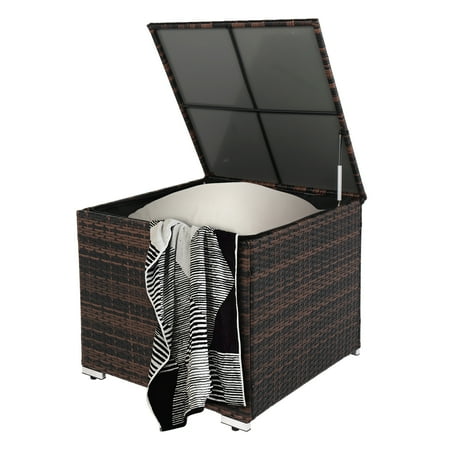 VINGLI Large 88 gallon Outdoor Storage Box, Square Rattan Wicker Deck Box, Brown