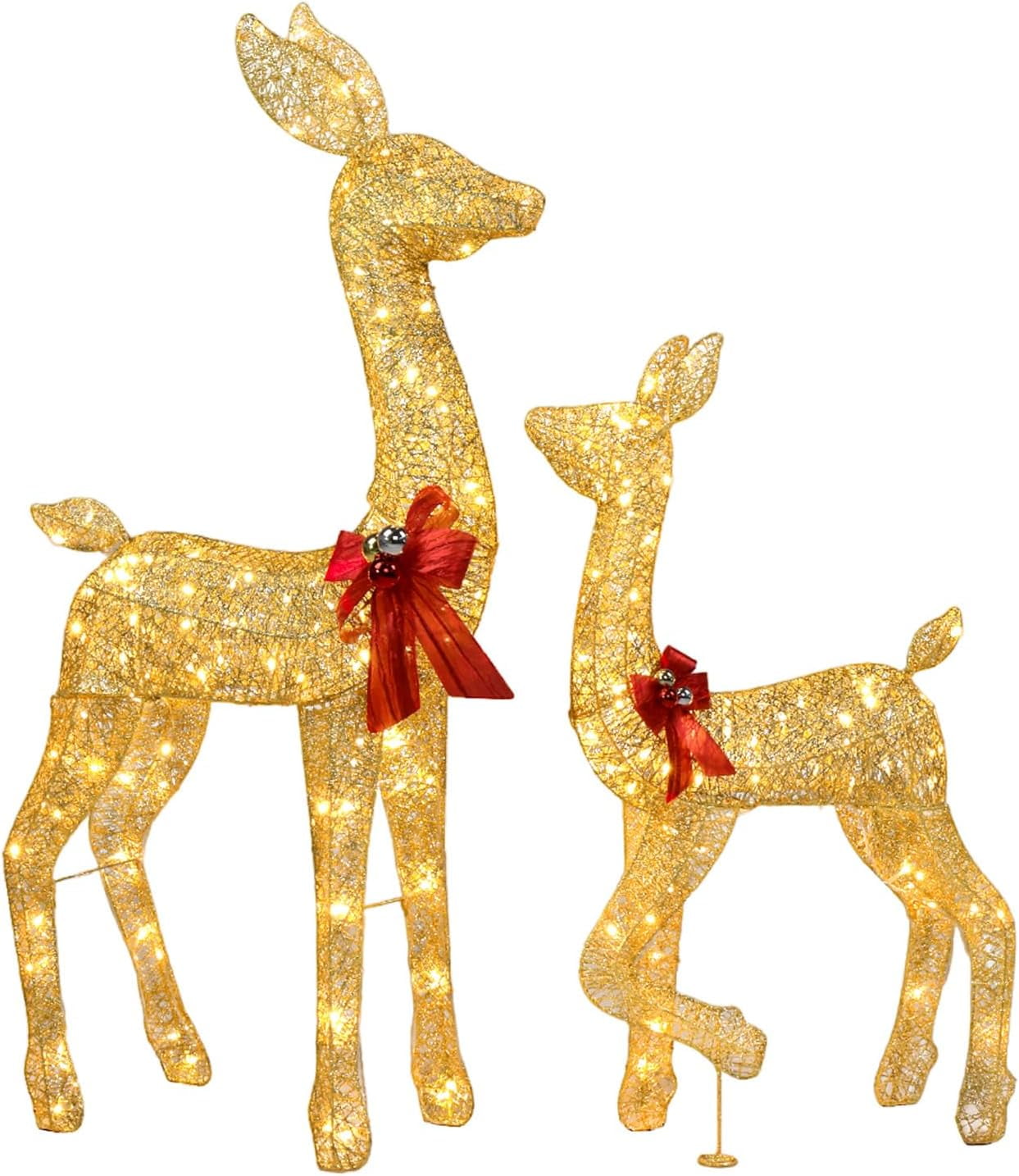 VINGLI Lighted Christmas Deer Family Set Outdoor Decorations Prelit