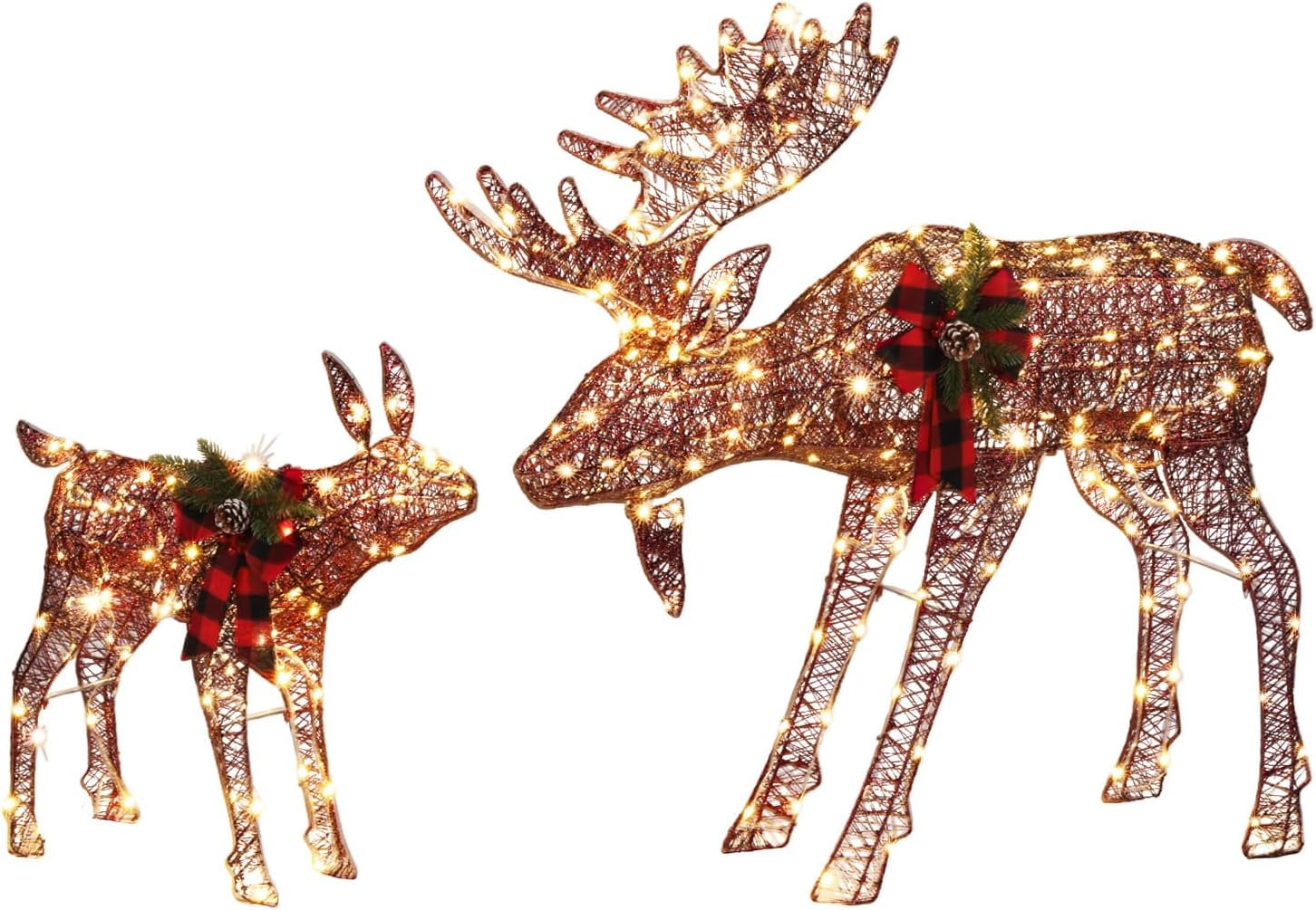 VINGLI Lighted Christmas Moose Family Set Outdoor Decorations Prelit