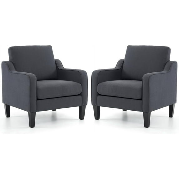 VINGLI Living Room Chairs Set of 2, Dark Grey Accent Chairs Mid Century Modern Chair Upholstered Arm Chair with Scooped Arms for Small Space, Bedroom, Apartment, Home Office