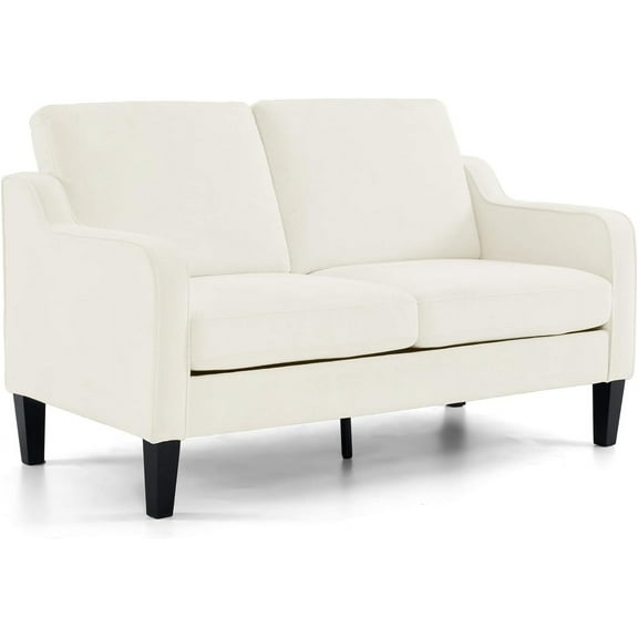 VINGLI Mid-Century Modern Compact Chenille Scooped Armrest Loveseat Sofa Couch, Creamy White