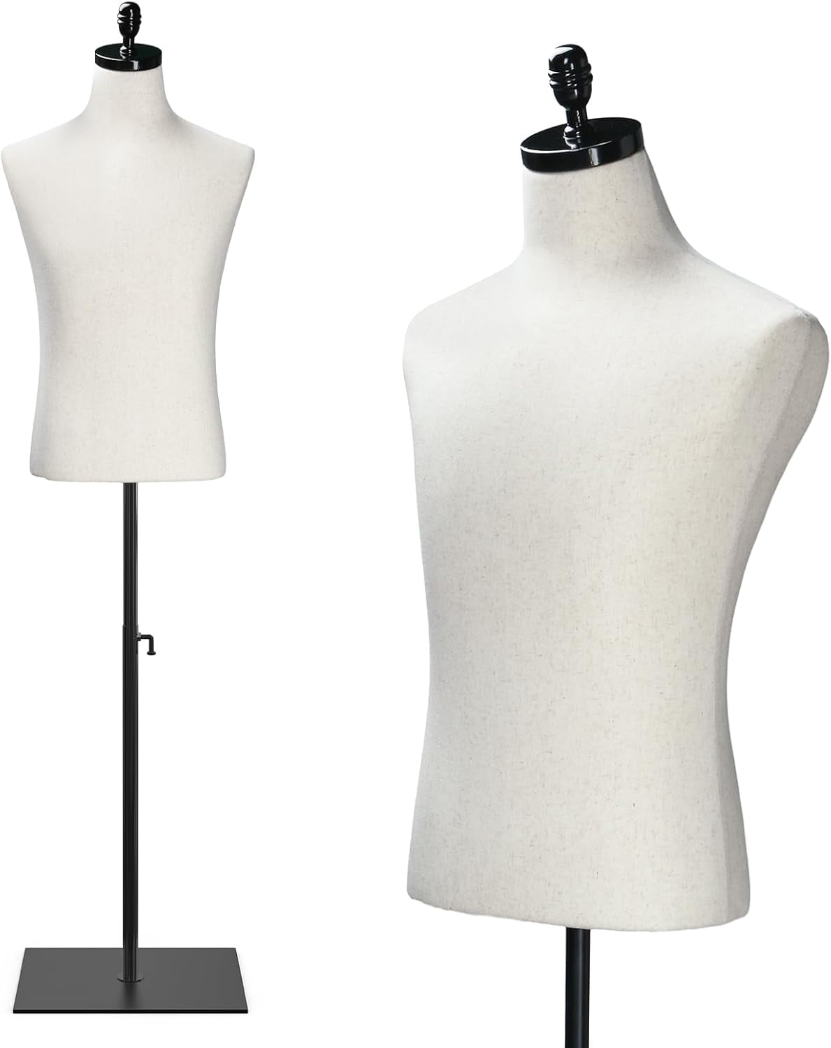 VINGLI Male Mannequin Torso with Wooden/Metal Stand, Adjustable Height Male Dress Form Body for Clothing Display and Sewing