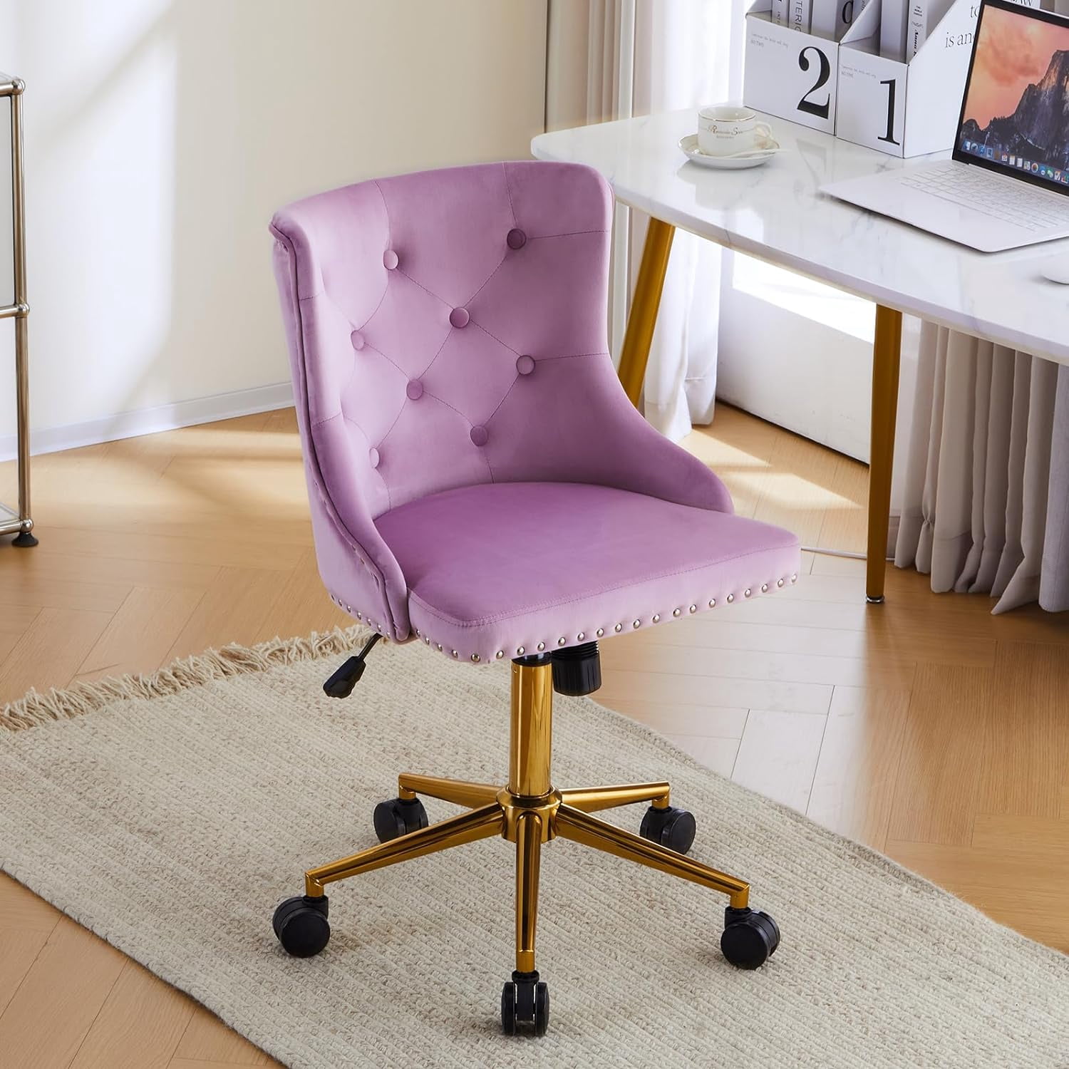 VINGLI Mauve Purple Armless Home Office Desk Chair with Gold Base ...