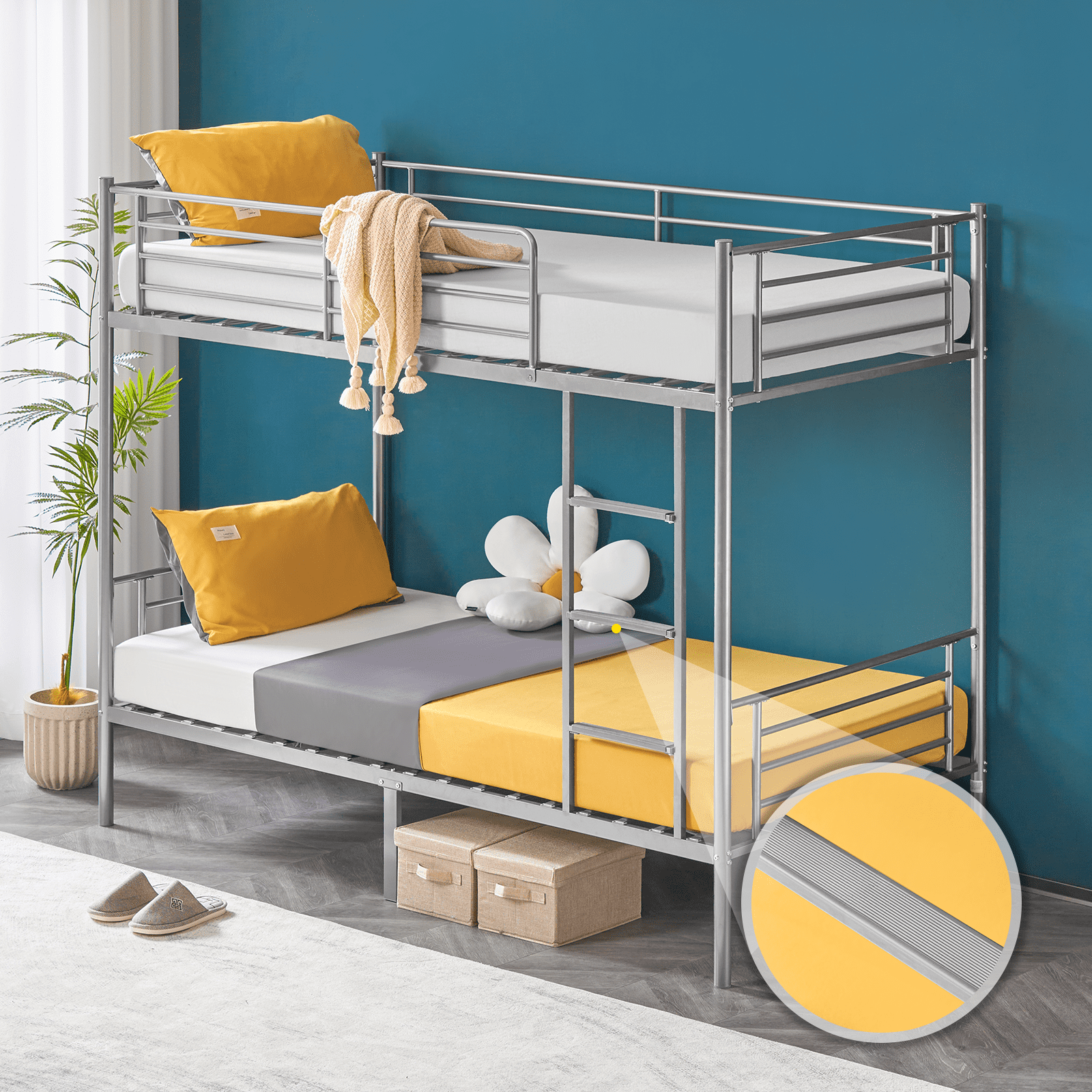 Twin over double bunk bed with on sale stairs