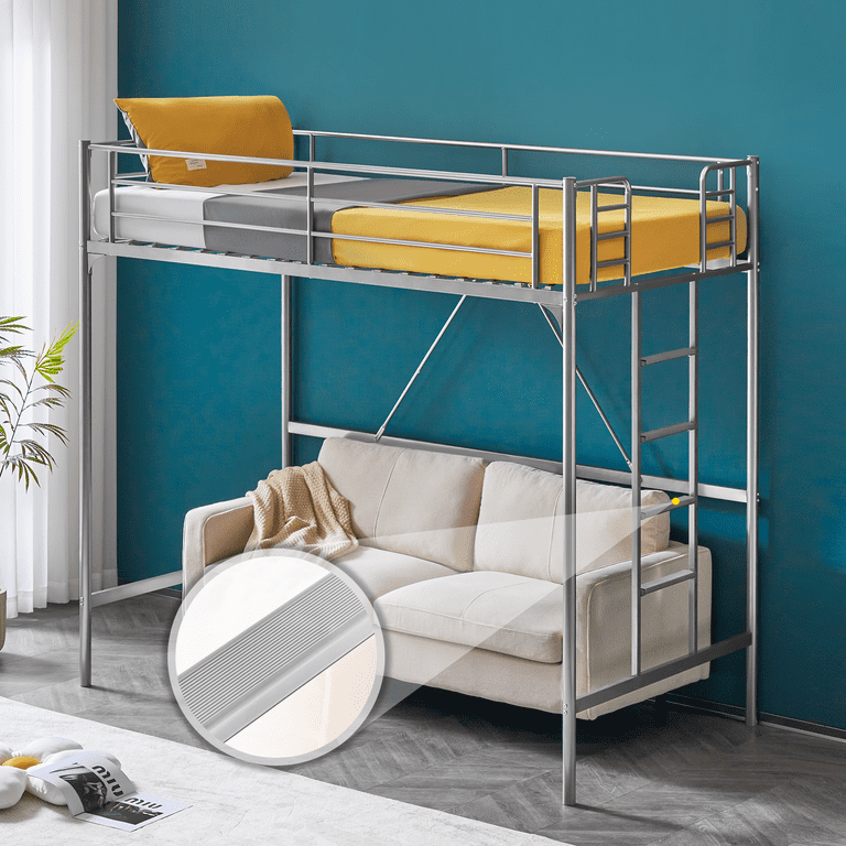 VINGLI Metal Loft Bed Twin Size Sturdy Frame Flat Rung Stairs Shelf No Box Spring Grey Walmart