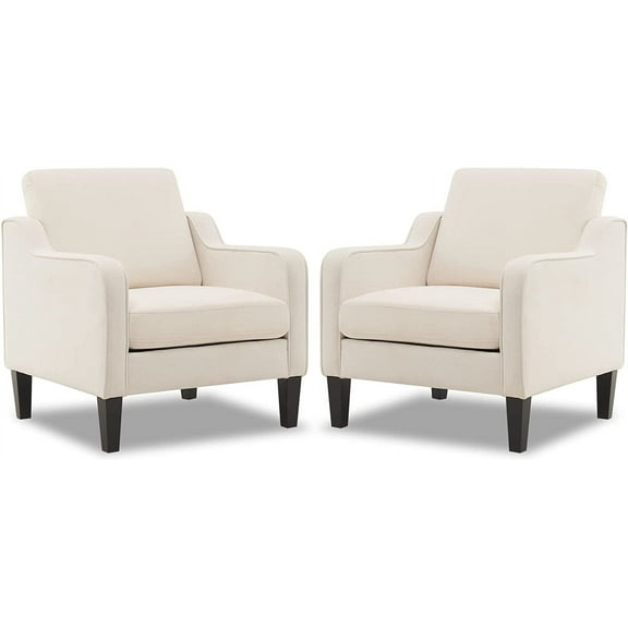 VINGLI Mid-Century Accent Chairs, Upholstered Linen Armchairs for Living Room/Bedroom, Beige (Set of 2)