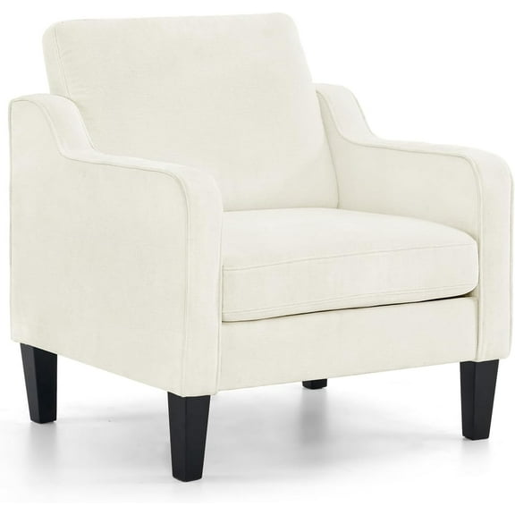 VINGLI Mid Century Modern Chenille Comfy Armchair, Creamy White