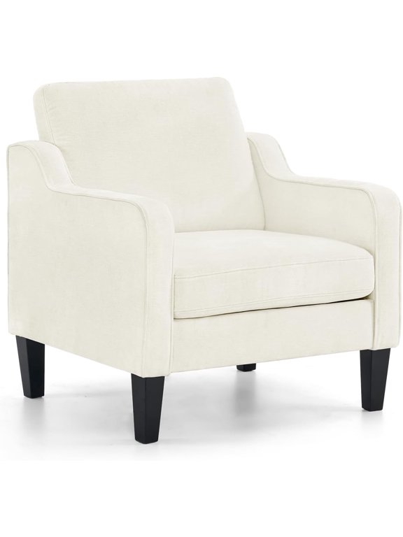 Mid Century Modern Chenille Comfy Armchair, Creamy White