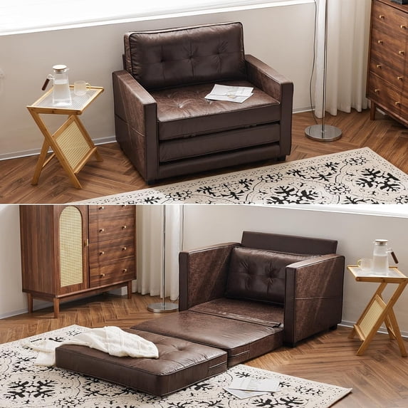 VINGLI Modern Chenille Convertible Accent Sleeper Sofa, Rustic Brown