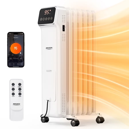 VINGLI Oil Filled Radiator Heater w/Remote & APP Control, 1500W Portable Space Heater with Adjustable Thermostat, 24H Timer, Tip-Over & Overheat Protection for Indoor Use, Bedroom Office, White