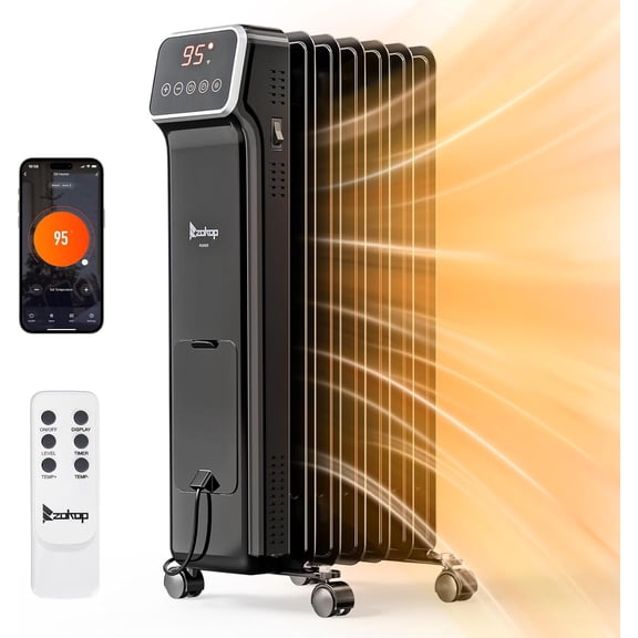 VINGLI Oil Filled Radiator Heater w/Remote & APP Control, 1500W Portable Space Heater with Adjustable Thermostat, 24H Timer, Tip-Over & Overheat Protection for Indoor Use, Living Room Bedroom Office