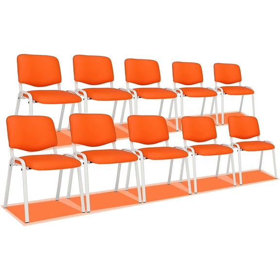 VINGLI Orange Waiting Room Chairs, 10-Pack PU Church Chairs Conference Room Stackable Chairs Set, Office Guest Chairs & Reception Chairs Stacking Chairs for Meeting,Office Lobby, Simple&Space-Saving